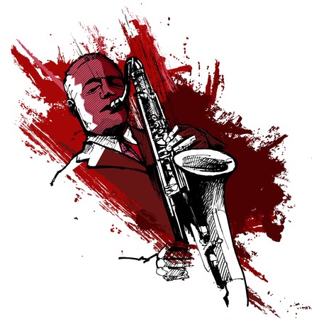 a saxophonist on a grunge backgroundの写真素材