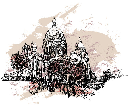 Europe Paris Sacre Coeur Basilica under snowのイラスト素材