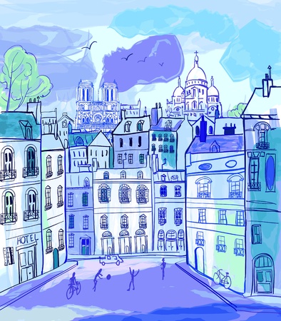 vector illustration of Paris in watercolor styleのイラスト素材