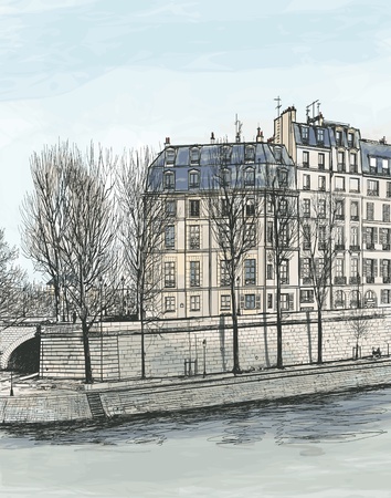 Vector illustration of Ile Saint Louis in Parisのイラスト素材