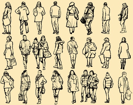 Set of persons walking in the streetのイラスト素材