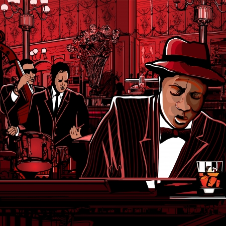 Illustration of a piano-Jazz band in a restaurantのイラスト素材