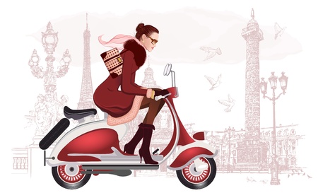 illustration of a woman riding a scooterのイラスト素材