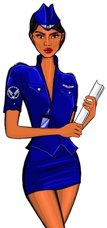 illustration of a very sexy stewardess in blueのイラスト素材