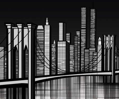 Vector illustration of Brooklyn bridge in New Yorkのイラスト素材