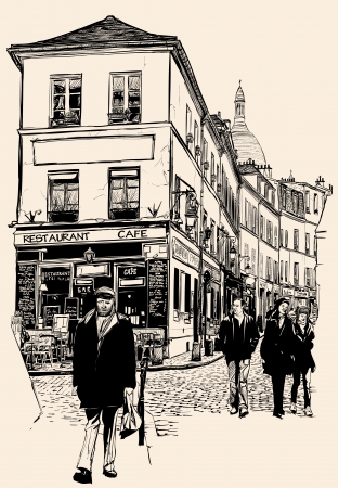 Vector illustration of a view of Montmartre in Parisのイラスト素材