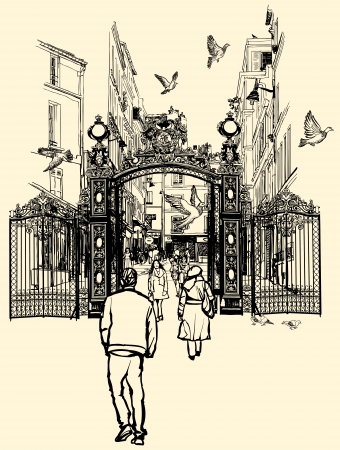 illustration of a street near Montmartre in Parisのイラスト素材