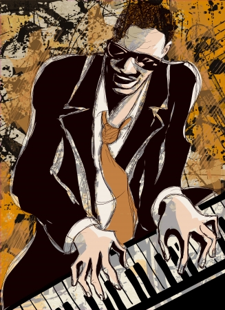 Vector Illustration of an afro american jazz pianistのイラスト素材
