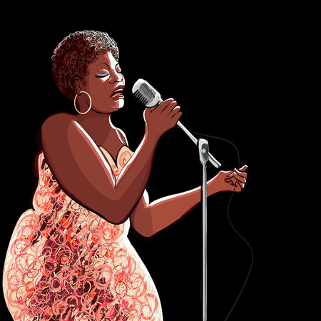 Vector illustration of singer on black background のイラスト素材