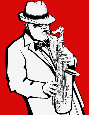Jazz music saxophonist on a red background - Vector illustrationのイラスト素材