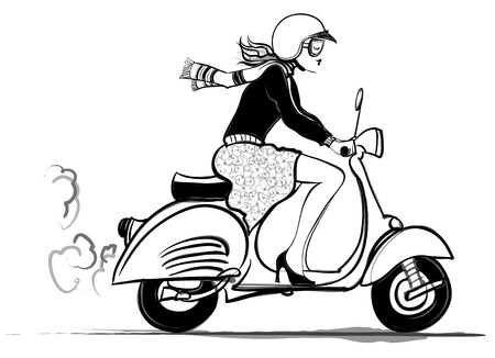 Woman riding scooter -  Vector illustrationのイラスト素材