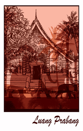 Buddhist temple in Asia in Luang Prabang Laos - Vector illustrationのイラスト素材