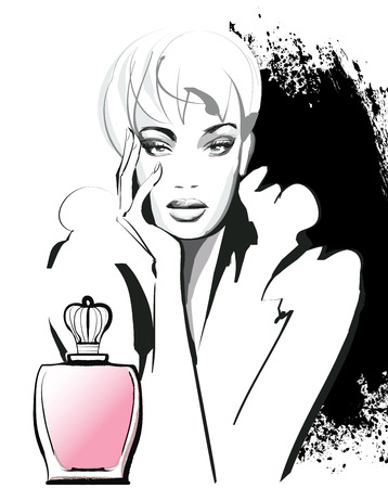 Woman advertising for a perfume - Vector illustrationのイラスト素材