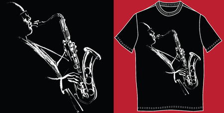 T-shirt with saxophonist - vector illustrationのイラスト素材