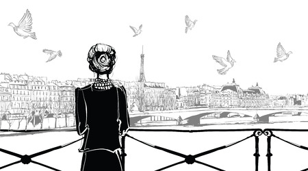 Seine river from Pont des arts in Paris - vector illustrationのイラスト素材