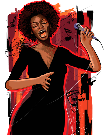 Music Jazz - afro american jazz singer on grunge background - vector illustrationのイラスト素材