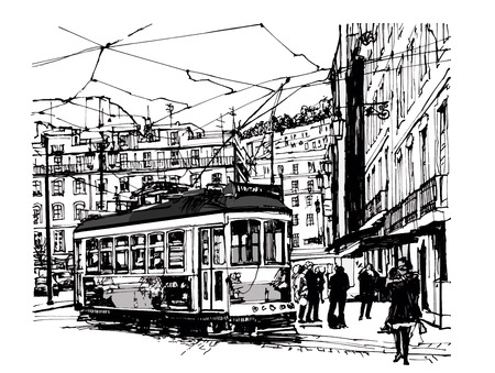 Tramway in lisbon - vector illustrationのイラスト素材
