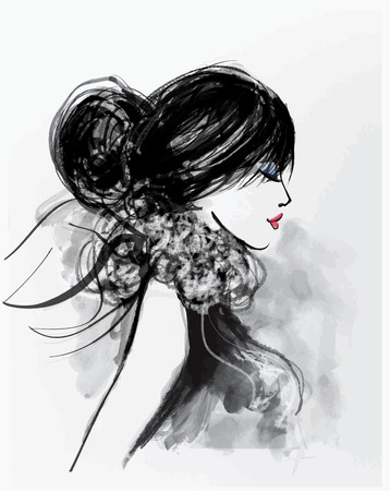 Fashion woman model with a scarf - vector illustrationのイラスト素材