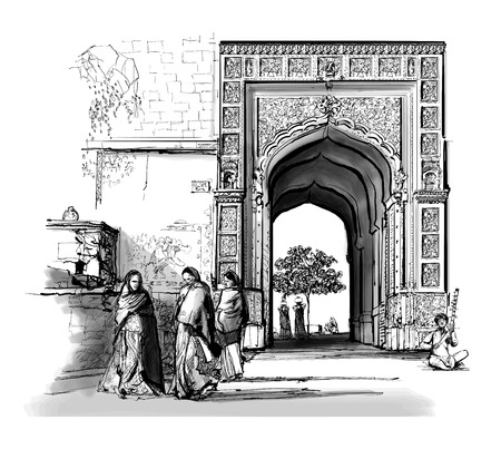 India, Rajasthan - Jaisalmer - Vector illustrationのイラスト素材