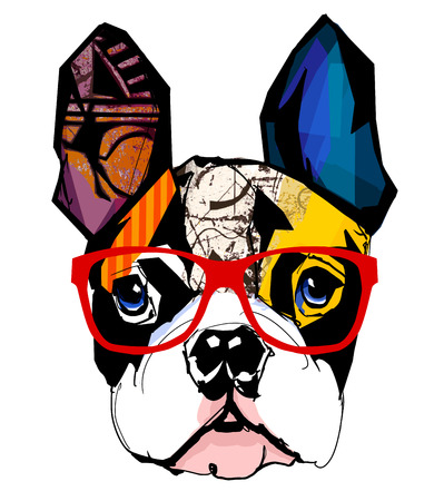 Portrait of french bulldog wearing sunglasses - Vector illustrationのイラスト素材