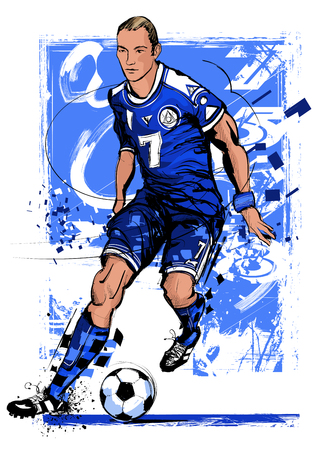Soccer player in action on grunge background - vector illustrationのイラスト素材