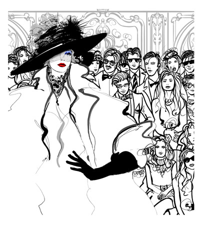 Fashion women model defile - vector illustrationのイラスト素材