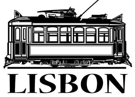 Old classic tramway of Lisbon - vector illustration.のイラスト素材