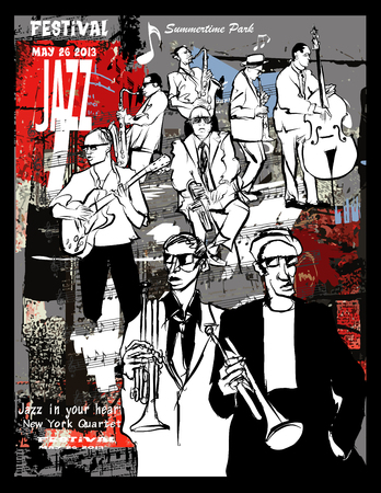 Jazz poster, musicians on a grunge background - vector illustrationのイラスト素材