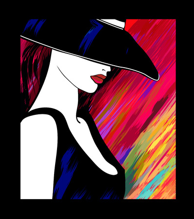 Woman with hat on colorful background - vector illustrationのイラスト素材