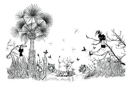 Wallpaper of a tropical landscape - vector illustrationのイラスト素材