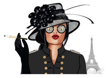 Woman with sunglasses and hat - vector illustrationのイラスト素材