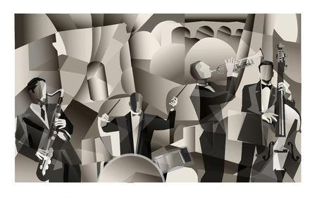 Jazz band in Paris cubist style - Vector Illustrationのイラスト素材