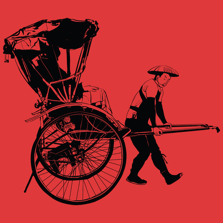 old traditional vintage japanese hand pulled rickshaw  - vector illustrationのイラスト素材