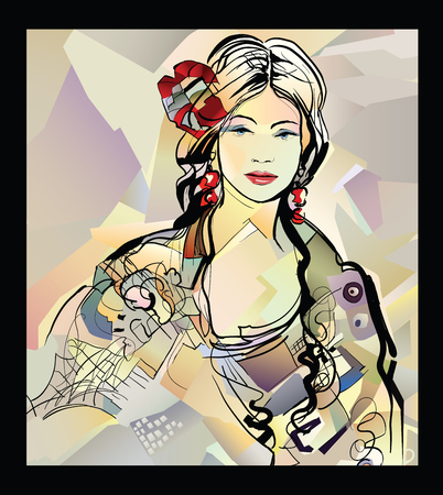 Traditional Spanish Flamenco woman - vector illustrationのイラスト素材