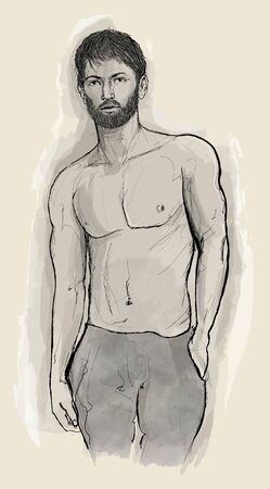 Handsome bare chested man with beard - vector illustrationの写真素材