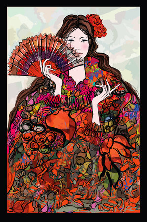 Flamenco spanish dancer woman - vector illustrationのイラスト素材