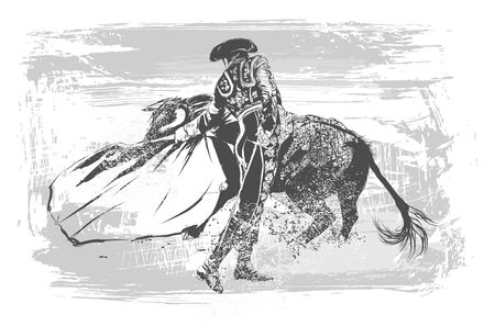 Toreador with bull during corrida in Portugal - vector illustration (Ideal for printing on fabric or paper, poster or wallpaper, house decoration)のイラスト素材