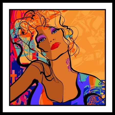 Beautiful young sexy model -  Style and fashion concept advertising - vector illustration (Ideal for printing on fabric or paper, poster or wallpaper, house decoration)のイラスト素材