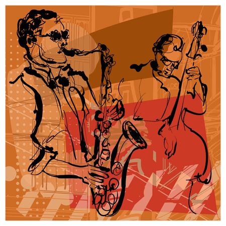 Saxophone and double-bass players - vector illustration (Ideal for printing on fabric or paper, poster or wallpaper, house decoration) 
のイラスト素材