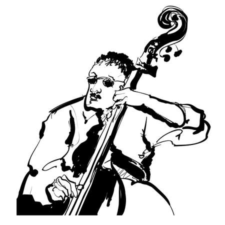 playing double bass - vector illustrationのイラスト素材