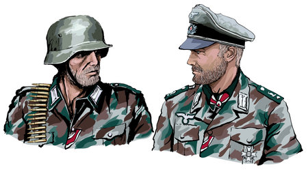 German soldier of world war two in camouflage uniform - vector illustrationのイラスト素材