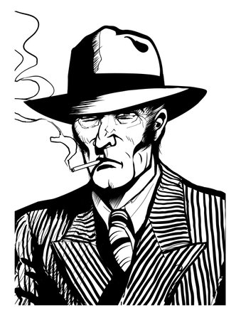 Gangster in the style of 1950 black and white graphic novel - vector illustrationのイラスト素材