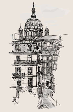 Paris, view of Saint-Augustin church. Famous landmark of the city - vector illustrationのイラスト素材
