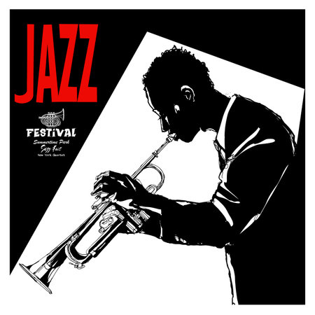 Representation of a trumpet player ideal for jazz poster - vector illustrationのイラスト素材