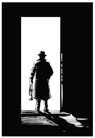 Representation of a trumpet player ideal for jazz poster - vector illustrationのイラスト素材