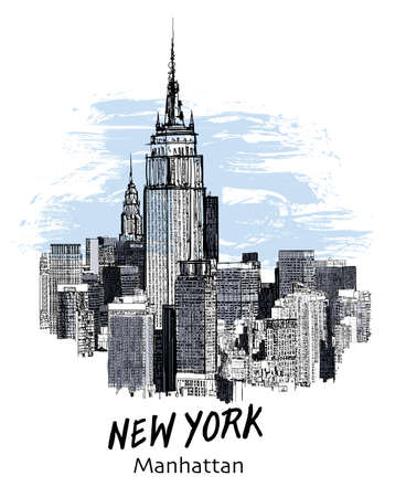 New York City Manhattan skyline and office skyscrapers building - vector illustrationのイラスト素材
