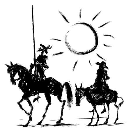 A representation of silhouettes of Don Quixote and Sancho Panza.- vector illustrationの写真素材