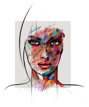 Beautiful young sexy woman over grunge background - vector illustrationの写真素材
