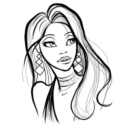 Portrait of a girl in a cartoon style - vector illustrationのイラスト素材