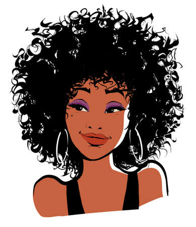 Portrait of a afro-american girl in a cartoon style - vector illustrationのイラスト素材